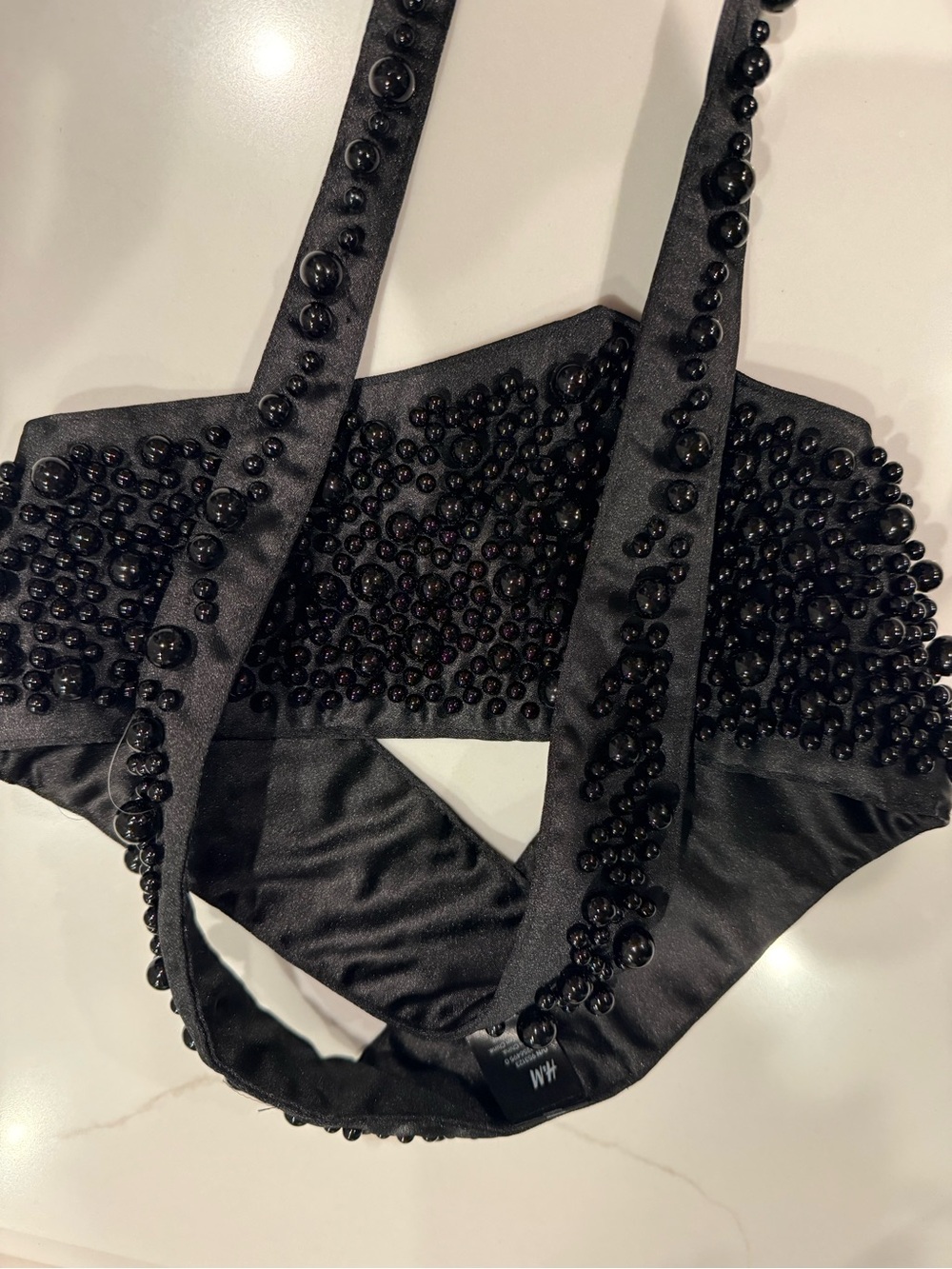 H&M Black Beaded Satin Scarf Wrap